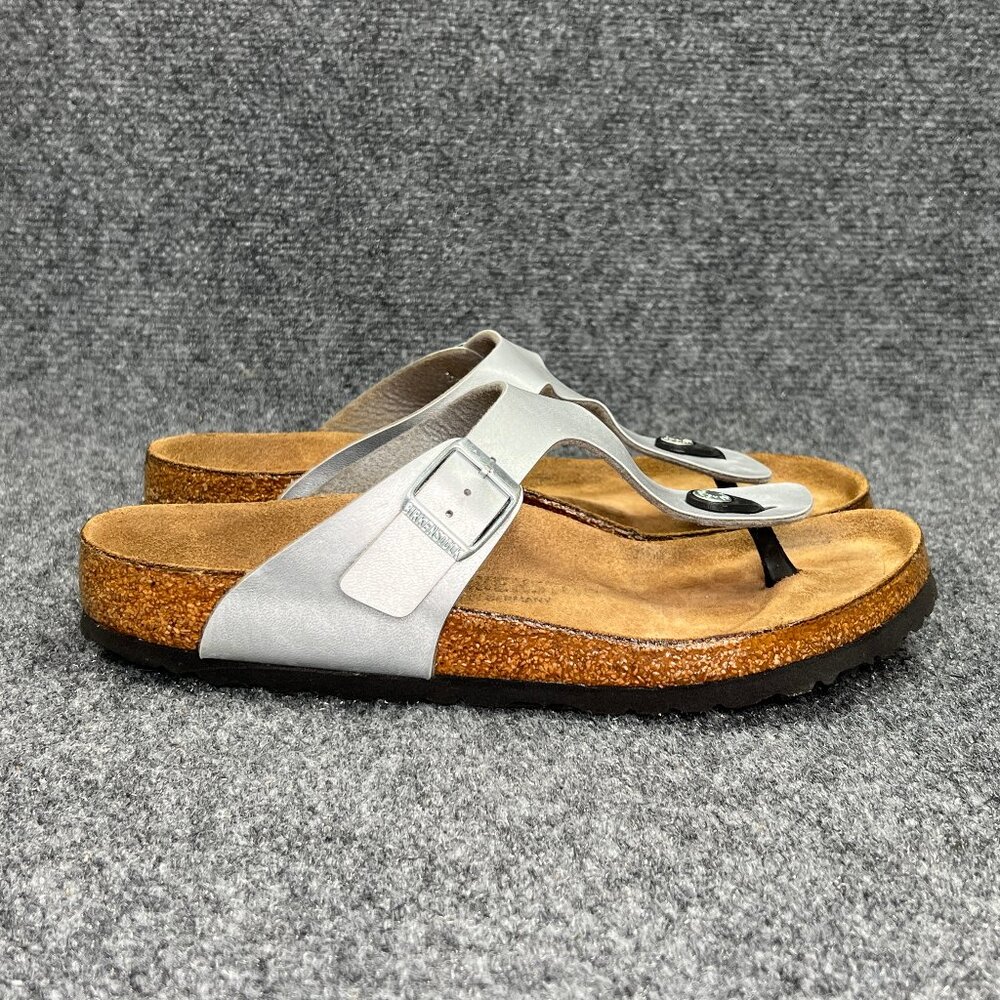 Birkenstock Gizeh Sandals Women's Size 10 Silver Birko-Flor Toe Post Flip Flops